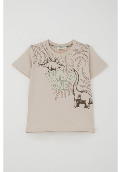 Erkek Çocuk Şortlu Takım Güçlü Dinozorlar Baskılı 3-8 Yaş, Bej fiyatları