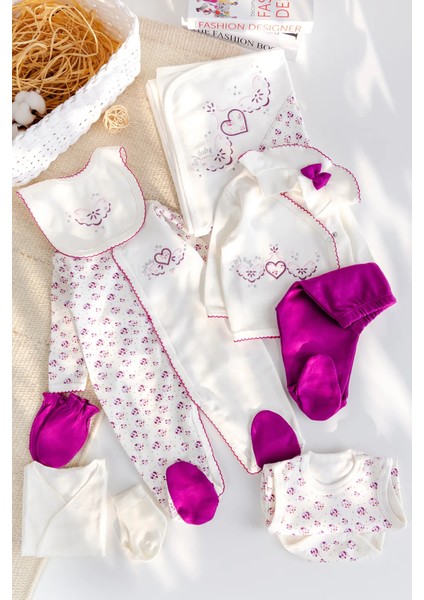 Kalp Işlemeli 100% Pamuk 10'lu Kız Bebek Hastane Çıkışı Bebek Set fiyatları