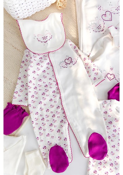 Kalp Işlemeli 100% Pamuk 10'lu Kız Bebek Hastane Çıkışı Bebek Set fırsatları