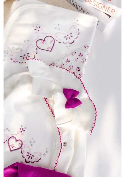 Kalp Işlemeli 100% Pamuk 10'lu Kız Bebek Hastane Çıkışı Bebek Set indirimleri