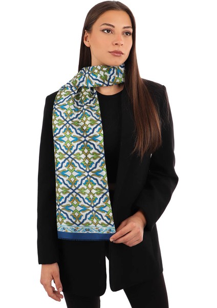 Lacivert Sarmaşık Desen Vual Ipek Fular