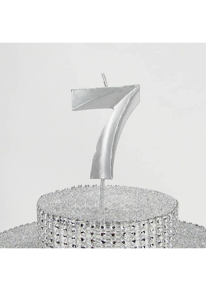 Vitrini 7 Yedi Rakamlı Gümüş Gri Mum 6.5 cm