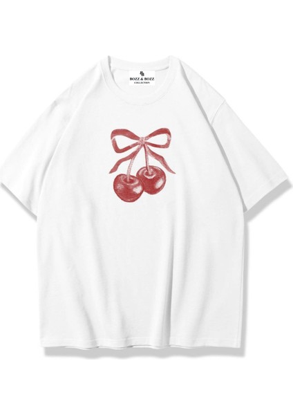 Unisex Oversize Kiraz Kurdele Tram T-Shirt