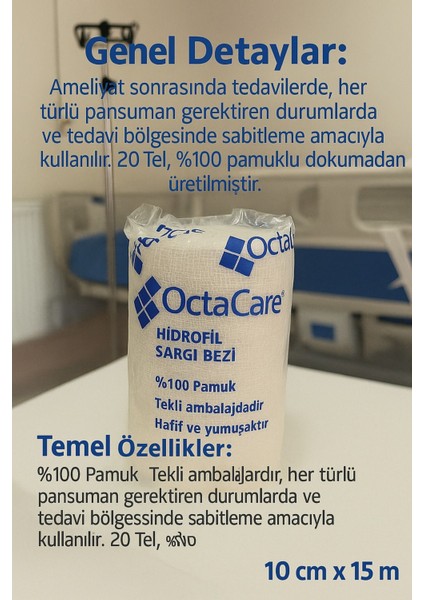 Hidrofil Sargı Bezi 10 cm x 15 M 1 Rulo Deprem/sağlık Çantası /eczadolabı/ilk Yardım.