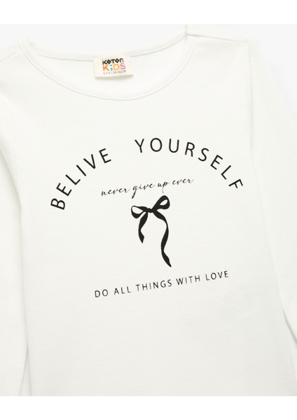 Pamuklu Baskılı Uzun Kollu Bisiklet Yaka Tişört modelleri