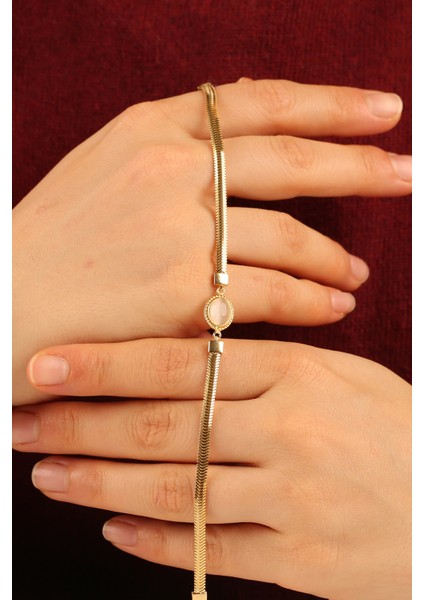 Beyaz Opal Taşlı Balıksırtı Zincir Altın Bileklik CGKBLK0319 fiyatları