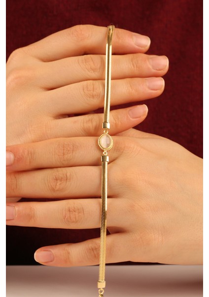 Beyaz Opal Taşlı Balıksırtı Zincir Altın Bileklik CGKBLK0319 fırsatları