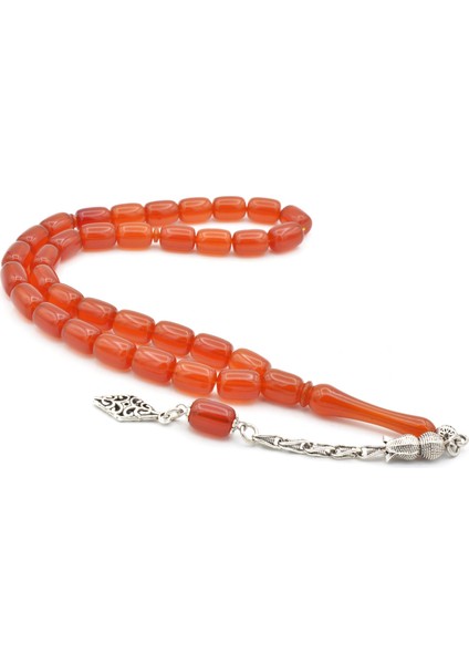 Gümüş Kaplama Kamçılı Kapsül Kesim Yemen Zar Kehribar Tesbih