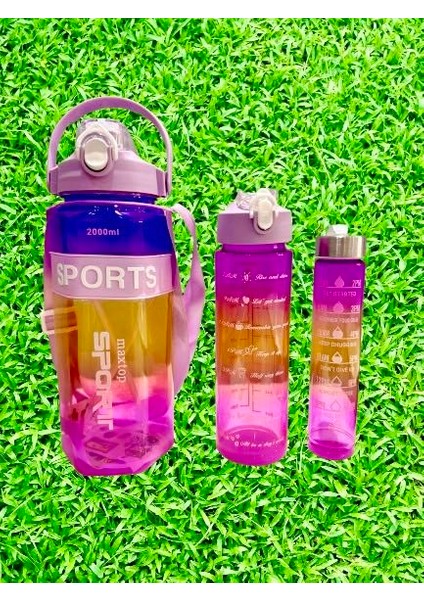 Sports Renkli Akrilik Spor 3lü Motivasyon Suluk Matara 3ADET 2000ML 900ML 350ML
