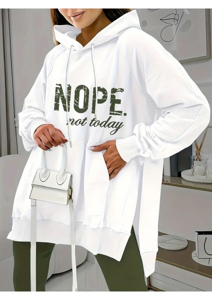 Kadın Uzun Kollu Kapşonlu Bağcıklı Viskon Iki Iplik Sweat