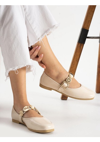 Kadın Mary Jane Babet Ayakkabı Inci ve Gold Düğme Tokalı Rahat Günlük Model modelleri