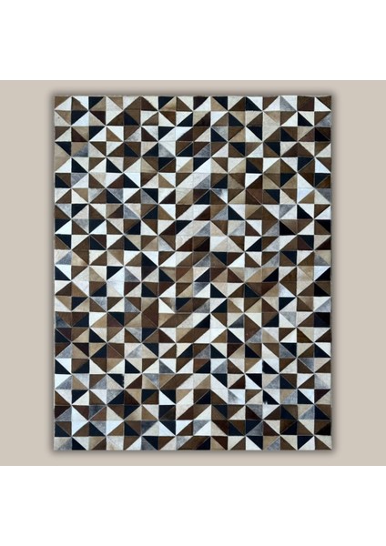 %100 Doğal Dana Derisi Kaymaz Taban Premium Patchwork Halı - Kahverengi Beyaz Siyah modelleri