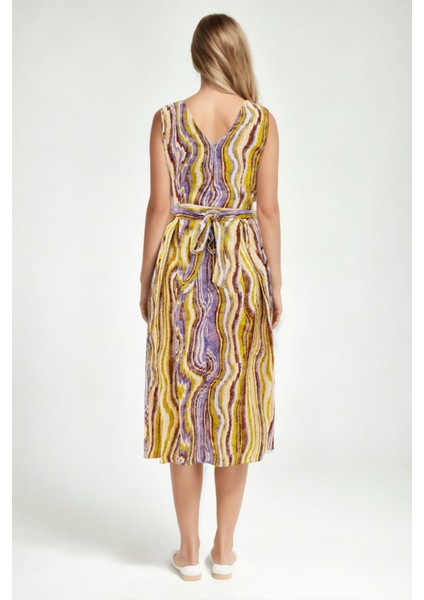 Kendinden Desenli V Yaka Pileli Elbise modelleri