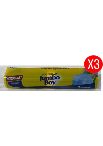 Güçlü Jumbo Boy Mavi Çöp Torbası 7 Li x 3 Adet