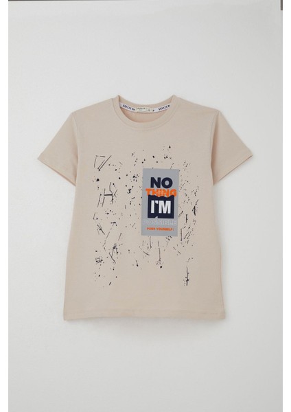 Erkek Çocuk Şortlu Takım Püskürtme Boya Desenli Yazı Baskılı 5-10 Yaş, Bej fiyatları