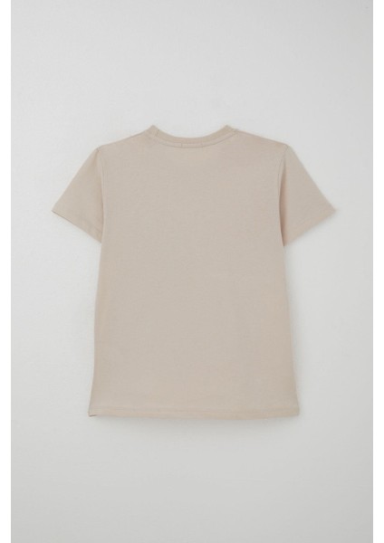 Erkek Çocuk Şortlu Takım Püskürtme Boya Desenli Yazı Baskılı 5-10 Yaş, Bej fırsatları