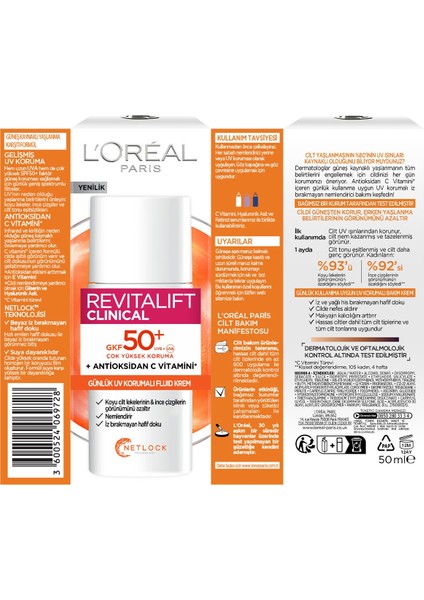 L'oreal Paris Revitalift Clinical Leke Karşıtı Güneş Koruyucu Yüz Kremi SPF50 50 ml 2 Adet