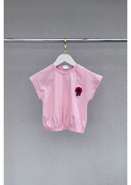 Cotton Nakış Detaylı Kız Çocuk Lastikli Tişört