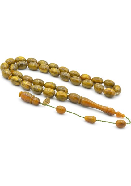 Ibrahim Uysal Imzalı Beyzi Iri Boy Yeşil Sarı Sıkma Kehribar Tesbih fiyatları