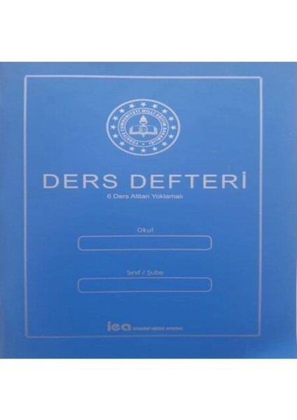 6 Ders Alttan Yoklamalı Kuşe Sert Kapak Ders Defteri Mavi Iea