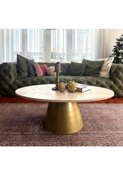 Almond Modern Orta Sehpa Elips 110 x 68 cm Tabla Mantar Sehpa Alüminyum Ayak 40 cm Yükseklik fiyatları