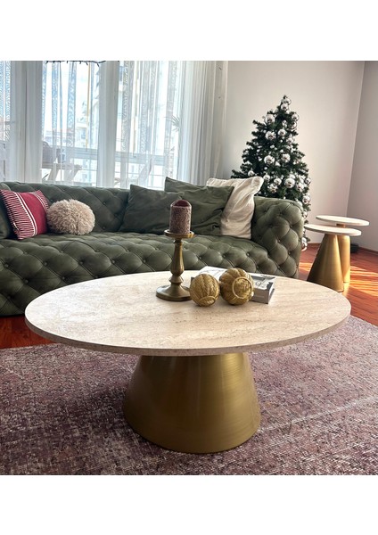 Almond Modern Orta Sehpa Elips 110 x 68 cm Tabla Mantar Sehpa Alüminyum Ayak 40 cm Yükseklik modelleri