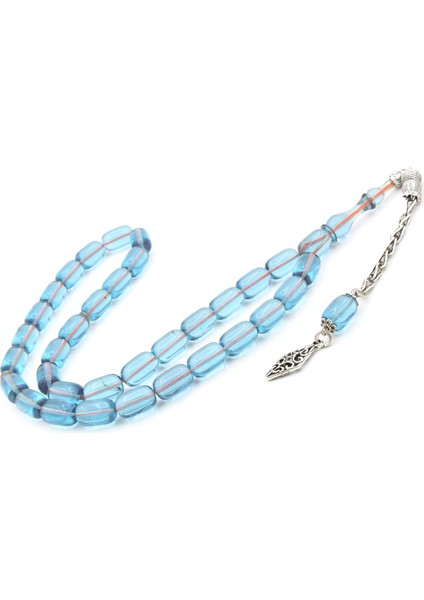 Gümüş Kaplama Kamçılı Kapsül Kesim Mavi Sıkma Kehribar Tesbih fiyatları