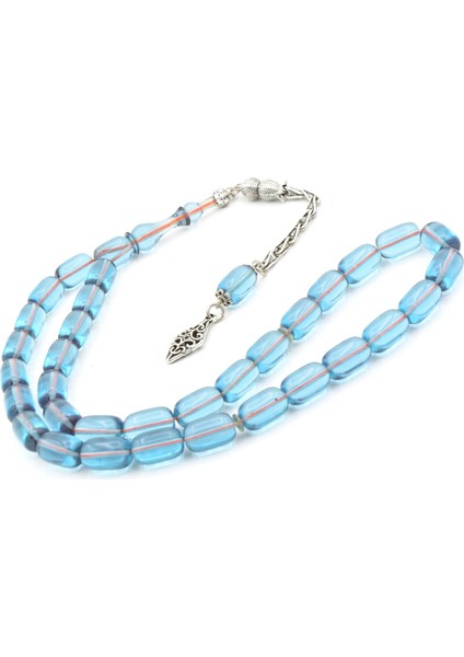 Gümüş Kaplama Kamçılı Kapsül Kesim Mavi Sıkma Kehribar Tesbih modelleri