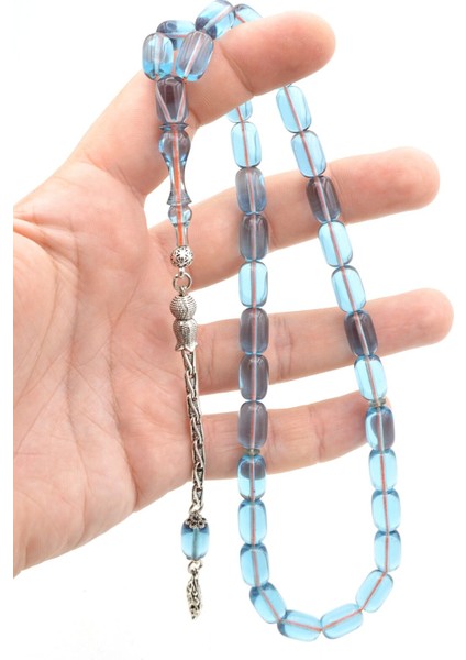 Gümüş Kaplama Kamçılı Kapsül Kesim Mavi Sıkma Kehribar Tesbih indirimleri