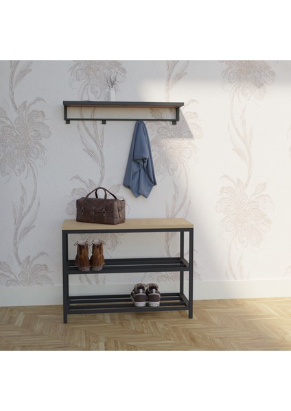 Portatif Askılık ve Ayakkabılık Benç | Metal Gövdeli Mdf Raflı Ceketlik modelleri
