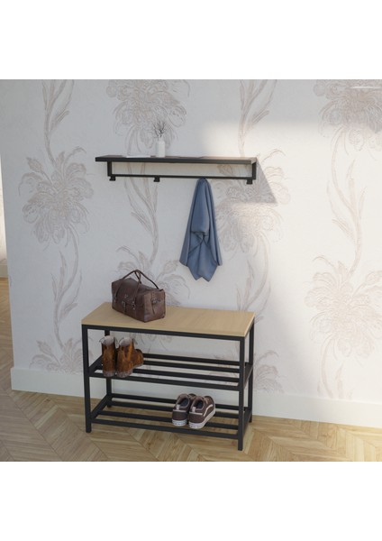 Portatif Askılık ve Ayakkabılık Benç | Metal Gövdeli Mdf Raflı Ceketlik fırsatları