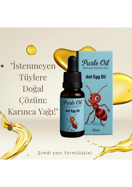 Purleoil Purle Oil 20 ml Karınca Yumurtası Yağı | Tüy Azaltıcı Doğal ve Vegan Kıl Karşıtı Yağ