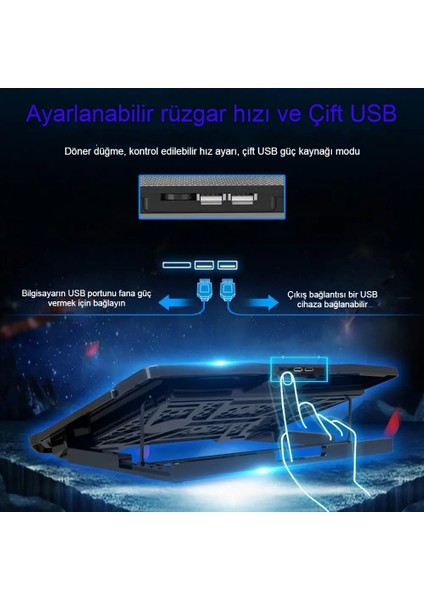 Laptop Soğutucu 6 Fanlı Sessiz Çift Usb’li 15.6-17 Inç Stand Uyumlu fırsatları