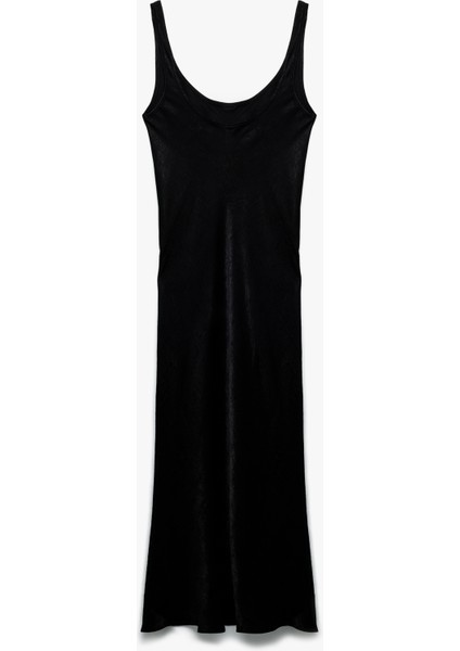 Slim Fit Kolsuz U Yaka Kalın Askılı Uzun Saten Elbise fiyatları