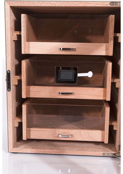 3 Çekmeceli Cam Kapaklı Karbon Desen Humidor - PHUM0129 fiyatları