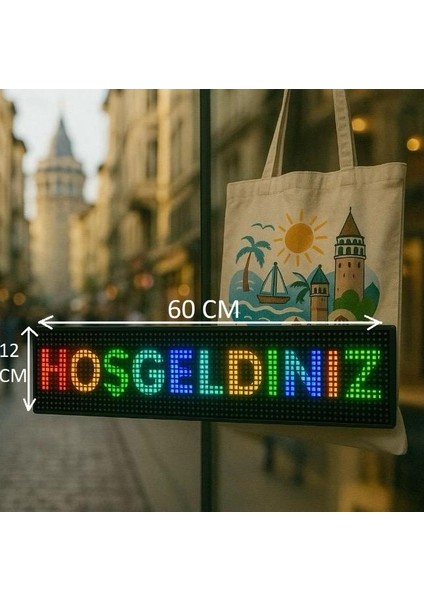 LED Ekran Panel Matrix Cama Yapışan Tabela Telefonla Kontrol Edilebilen Uzaktan Kumandalı 12CM*60CM