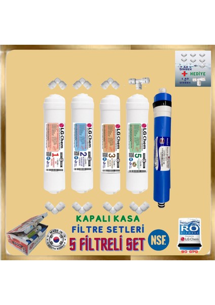 Ligth Gastro Gold 5 Filtre 3 Ön Filtre.90 Gpd Nano Lg Membranlı.gümüş Iyon Tatlandırıcılı Filtreli Su Arıtma Cihazı Filtre Seti