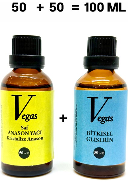 Saf Anason Yağı 50 ml + Bitkisel Gliserin 50 ml - Distile Anason Yagı - Kristalize Anason Yağı - Rakı