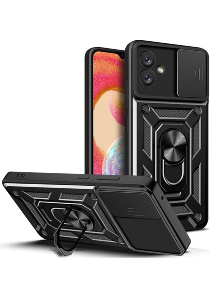 Samsung Galaxy A04 Kılıf Kamera Korumalı Sürgülü Yüzüklü Armor Military Tank Koruyucu Kapak
