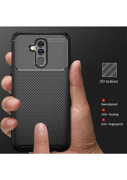Huawei Mate 20 Lite Kılıf Rugged Armor Darbe Emici Uzun Ömürlü Dayanıklı Parmak İzi Yapmaz Karbon Tasarım Negro Silikon Kapak