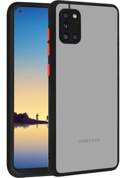 Samsung Galaxy A31 Kılıf Kamera Korumalı Mat Renkli Buzlu Hux Silikon Siyah