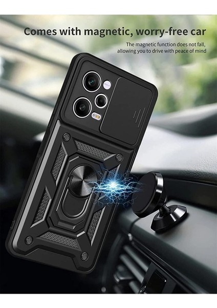 Xiaomi Poco X5 Pro 5g Kılıf Kamera Korumalı Sürgülü Yüzüklü Armor Military Tank Darbe Emici Kapak fiyatları