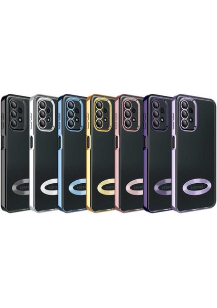 Samsung Galaxy A23 Kılıf Logo Gösteren Parlak Kenarlı Kamera Lens Korumalı Şeffaf Omega Silikon Kapak fiyatları