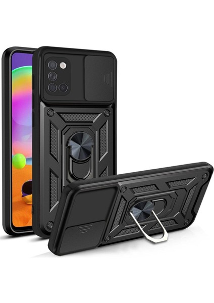 Oppo A52/A72/A92 Uyumlu Kılıf Kamera Korumalı Sürgülü Yüzüklü Armor Military Tank Zırh