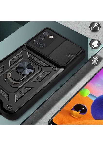 Oppo A52/A72/A92 Uyumlu Kılıf Kamera Korumalı Sürgülü Yüzüklü Armor Military Tank Zırh
