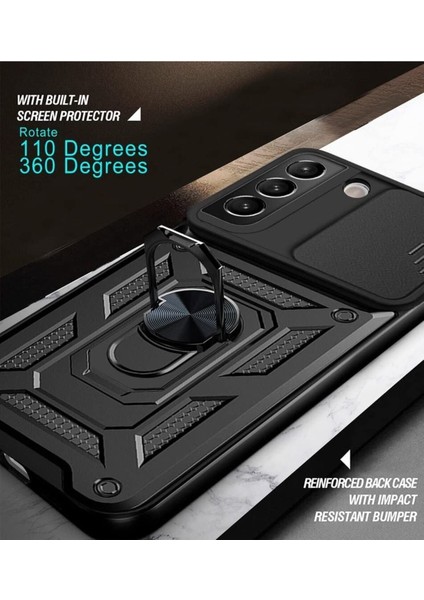Samsung Galaxy S22 Uyumlu Kılıf Kamera Korumalı Sürgülü Yüzüklü Armor Military Tank Zırhlı