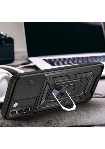 Samsung Galaxy S22 Uyumlu Kılıf Kamera Korumalı Sürgülü Yüzüklü Armor Military Tank Zırhlı