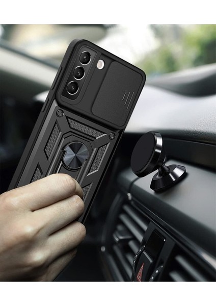 Samsung Galaxy S22 Uyumlu Kılıf Kamera Korumalı Sürgülü Yüzüklü Armor Military Tank Zırhlı