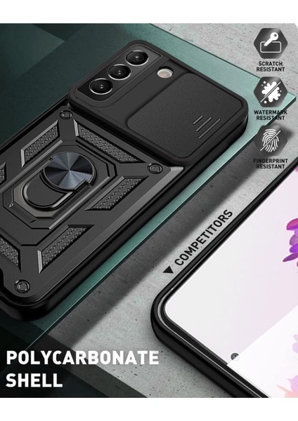 Samsung Galaxy S22 Uyumlu Kılıf Kamera Korumalı Sürgülü Yüzüklü Armor Military Tank Zırhlı