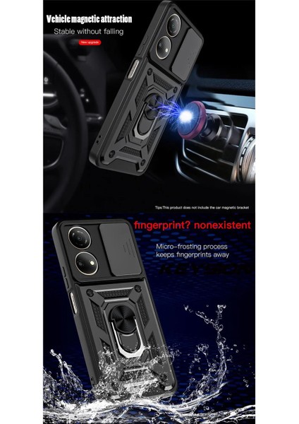 Honor 90 Kılıf Kamera Korumalı Sürgülü Yüzüklü Armor Military Tank Koruyucu Kapak